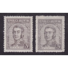 ARGENTINA 1935 GJ 741H ESTAMPILLAS NUEVAS MINT 1 IMPRESIÓN NITIDA 1 IMPRESIÓN BORROSA PAPEL DELGADO U$ 10,40